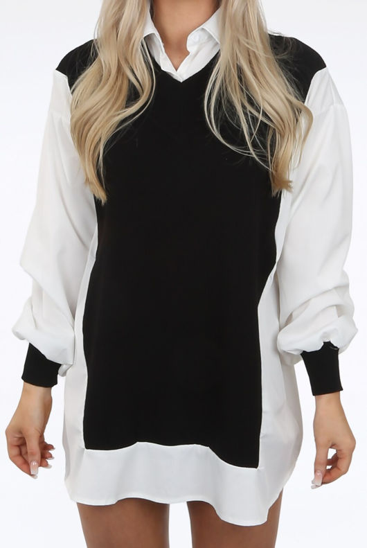 Black Bib Collar Jumper Shirt 