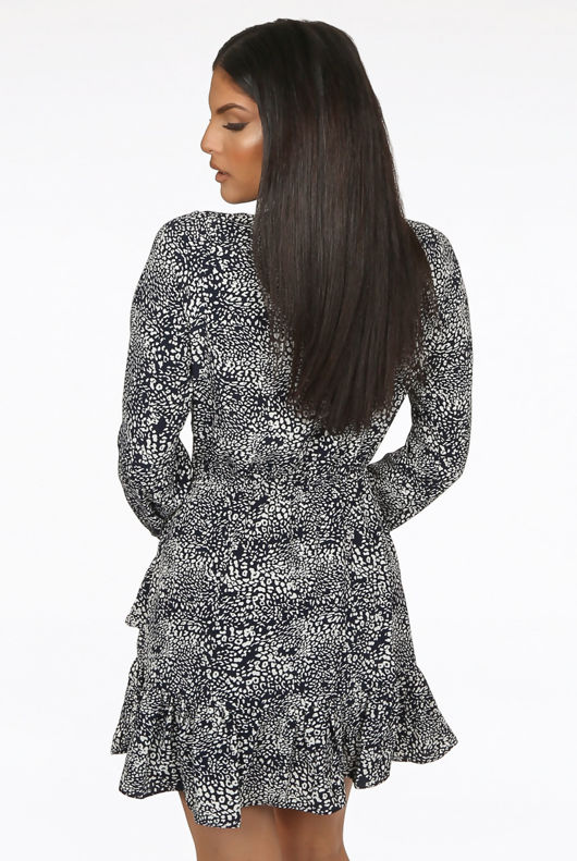 Black Animal Print Knotted High Neck Mini Dress