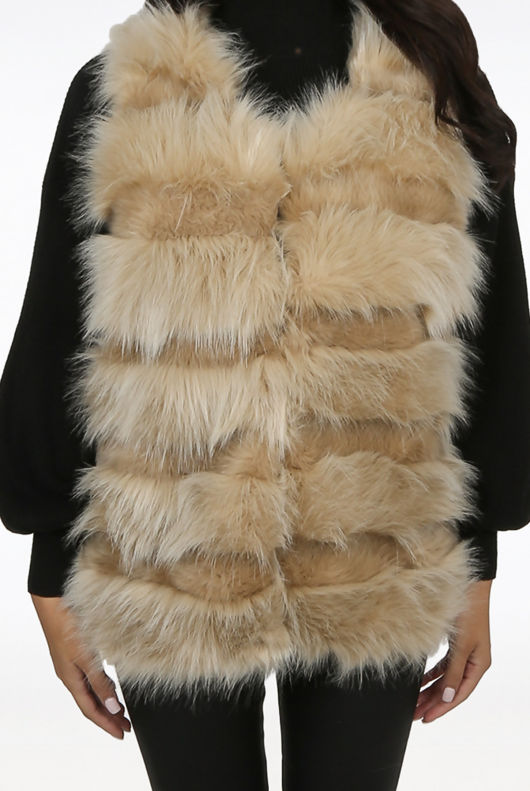 Beige Layered Shaggy Faux Fur Gilet 