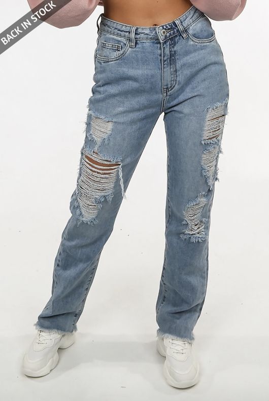 Mid-Rise Ripped Mom Jeans