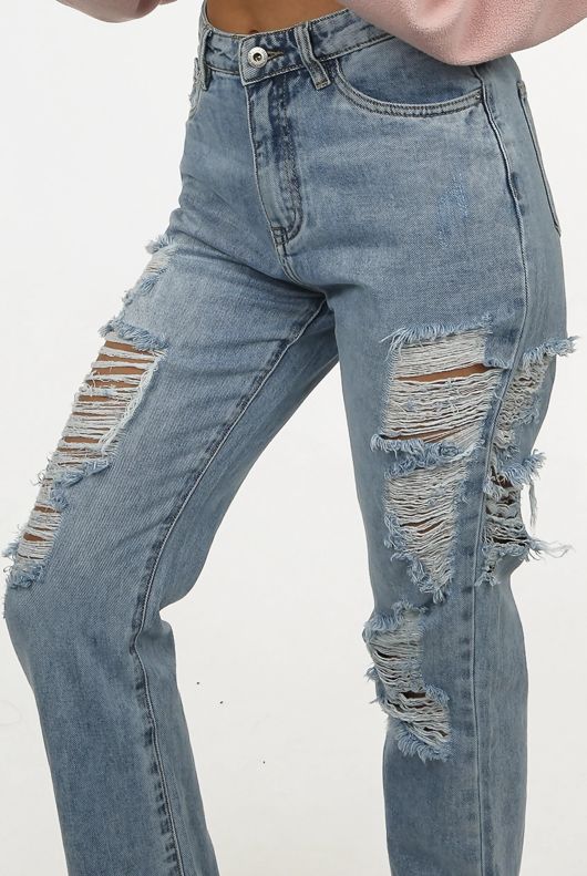 Mid-Rise Ripped Mom Jeans