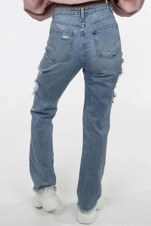 Mid-Rise Ripped Mom Jeans