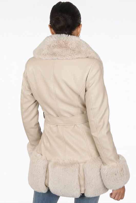 Apricot Faux Leather Fur Trim Coats