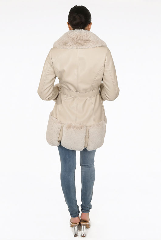 Apricot Faux Leather Fur Trim Coats