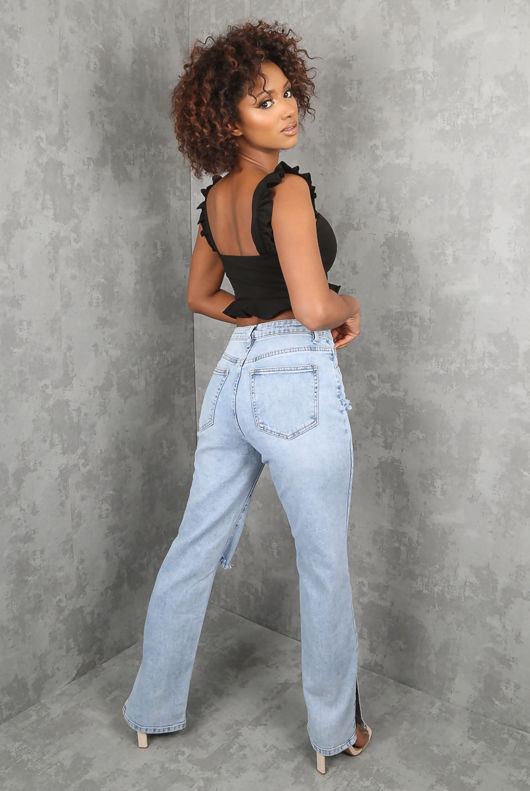 Black Pleated Side Zip Up Crop Tops 