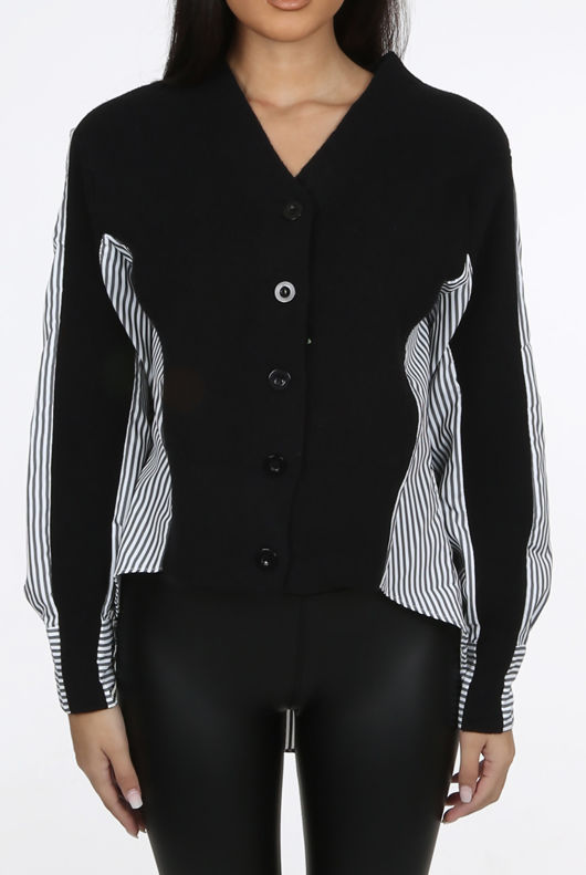 Black Button Up Pinstripe Shirt Back Sweater