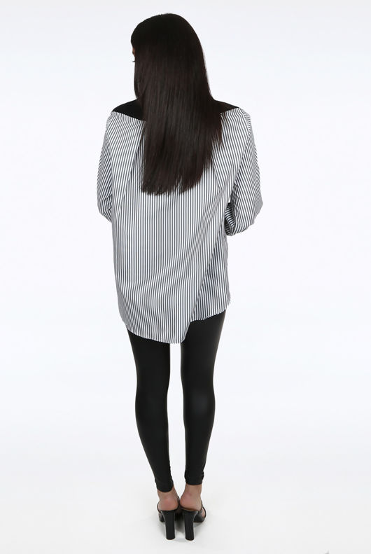 Black Button Up Pinstripe Shirt Back Sweater