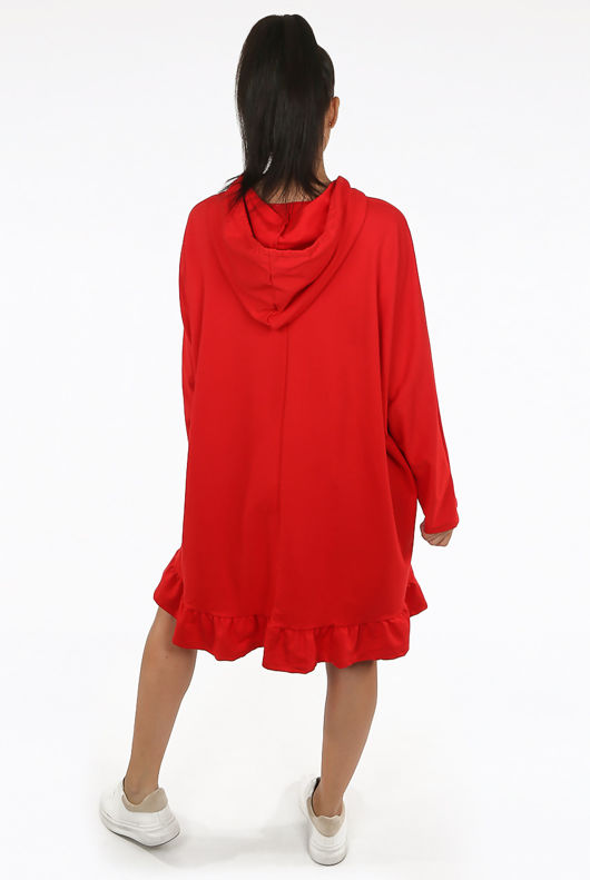 Red Hooded Tie Up Jumper Dress