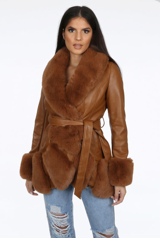 Faux Leather Fur Trim Coats