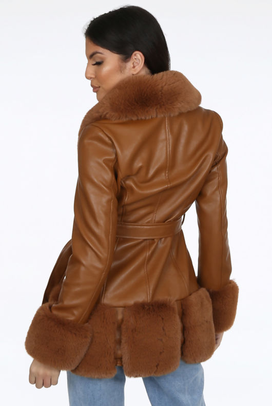 Faux Leather Fur Trim Coats