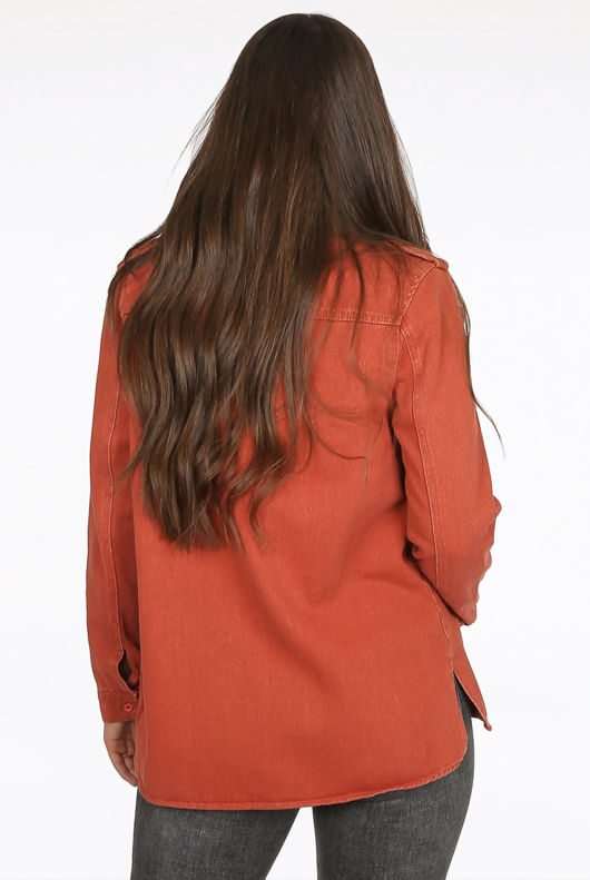 Rust Metallic Trim Front & Side Pocketed Denim Jacket