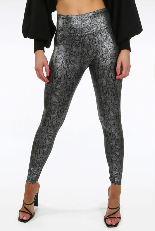 Silver Metallic Snake Print Leggings