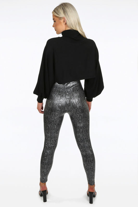 Silver Metallic Snake Print Leggings