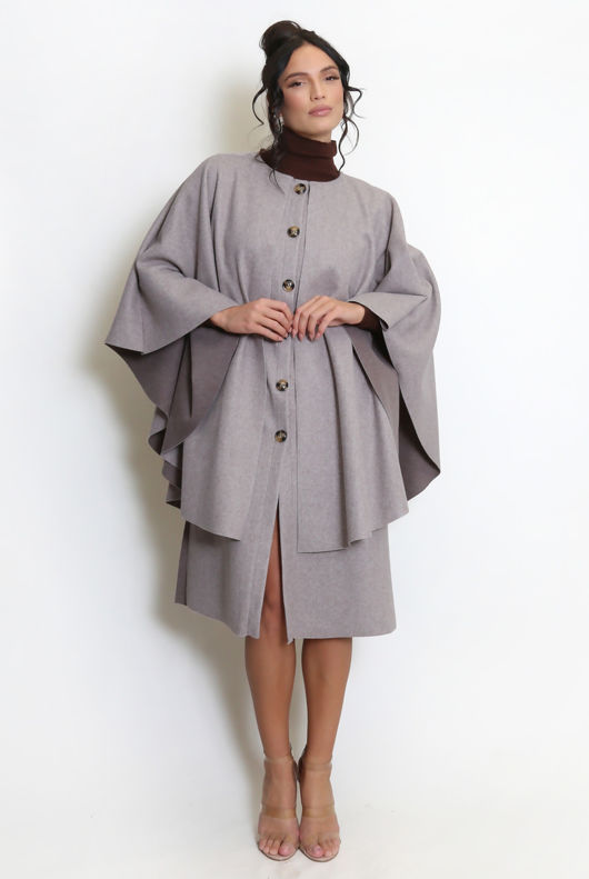 Caped Button Front Overcoat
