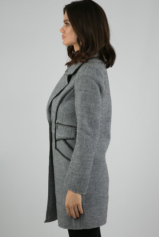 Knitted Tweed Thread Work Overcoat