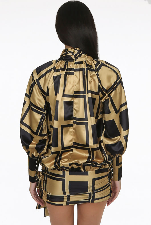 Gold Side Knotted High Neck Satin Dress