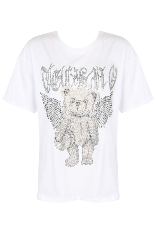 White Embellished Angel Teddy T-Shirt
