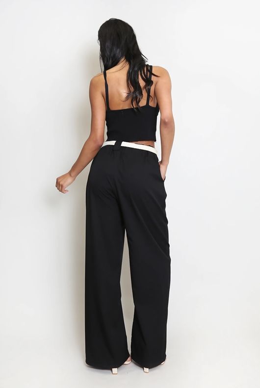 Black Belted Wide Leg Trouser