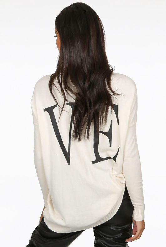 Beige Oversized LOVE Slogan Jumper