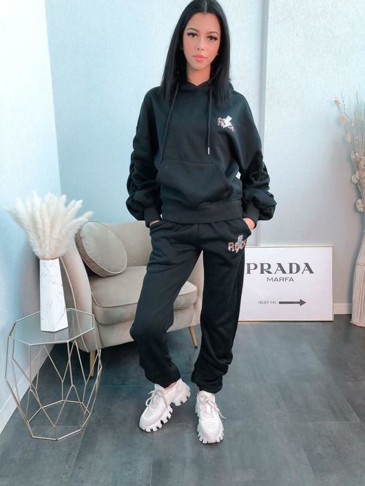 Black Rock Embellished Ruched Hoodie & Joggers Set
