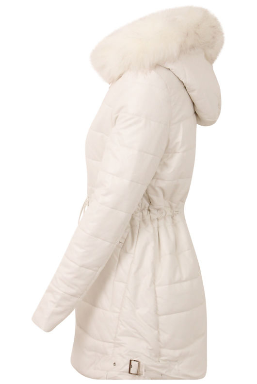 Cream Longer Length Layered Puffer Coat