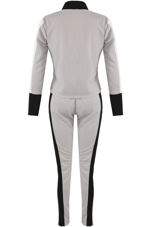 Grey Contrast Print Zip Up Jumper & Trouser Active Wear Set