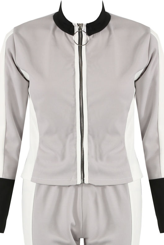 Grey Contrast Print Zip Up Jumper & Trouser Active Wear Set