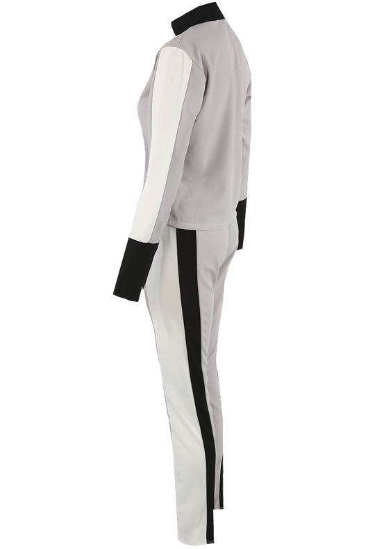 Grey Contrast Print Zip Up Jumper & Trouser Active Wear Set