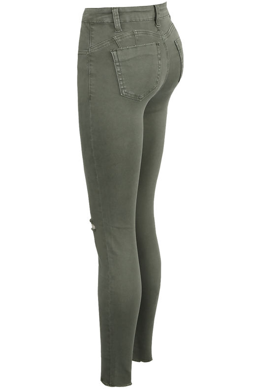 Khaki Ripped Knee High Waisted Jeans