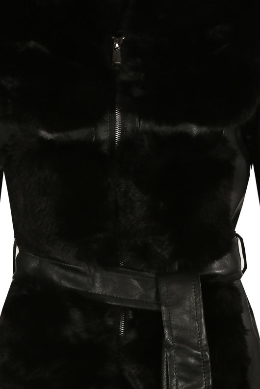 PU Fur Trim Coat