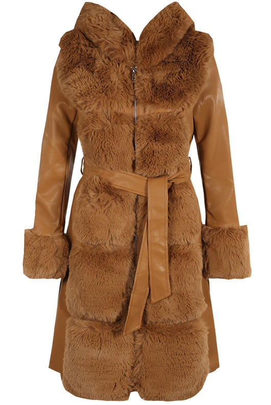 PU Fur Trim Coat