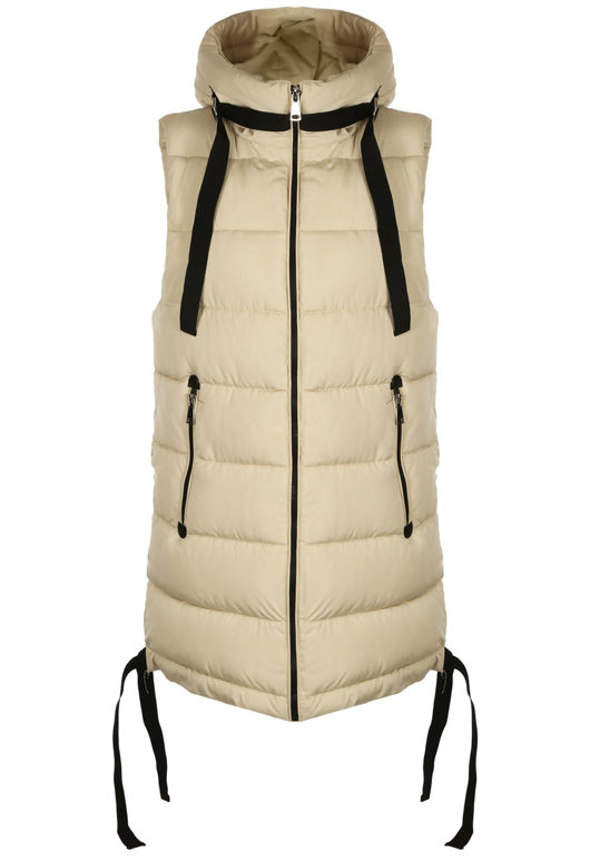 Beige Hooded Puffer Gilet With Webbing Detail