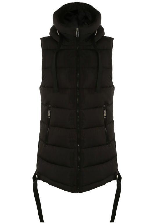 Black Hooded Puffer Gilet With Webbing Detail