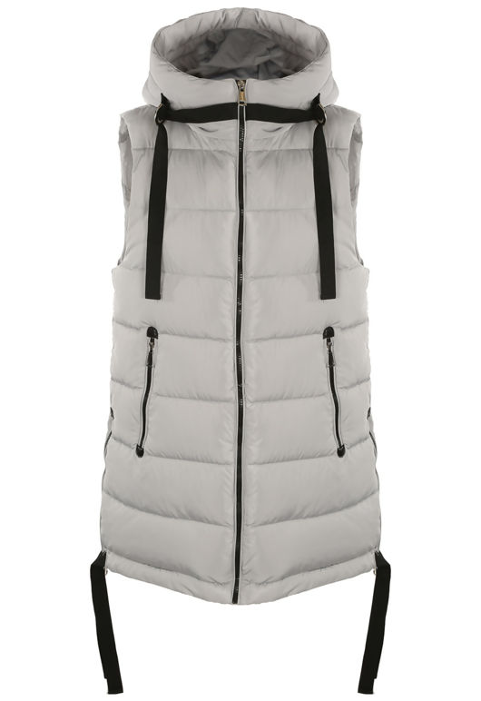 Grey Hooded Puffer Gilet With Webbing Detail