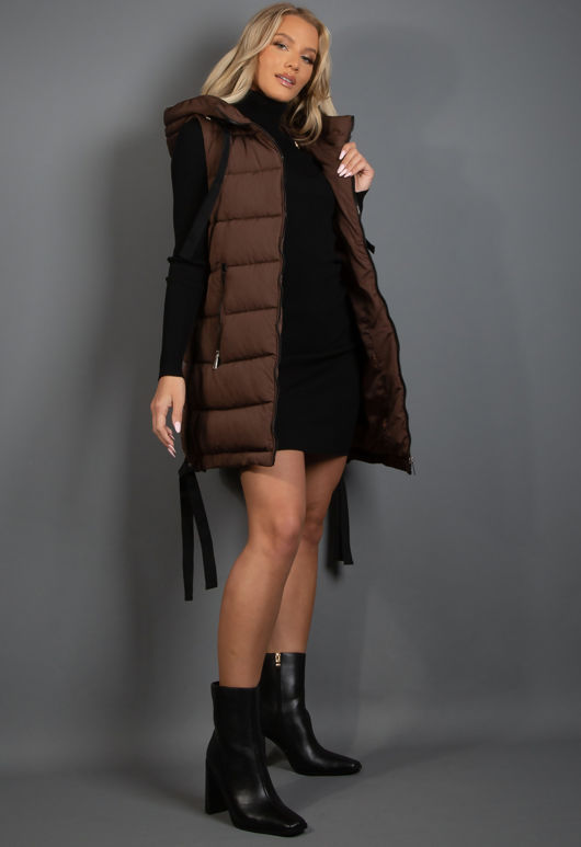 Black Hooded Puffer Gilet With Webbing Detail-Copy