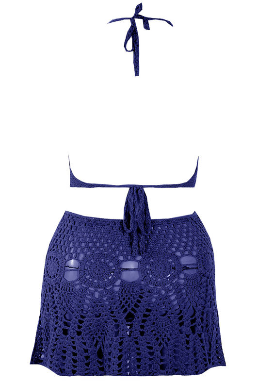 Royal Blue Crochet Halter Top & Mini Skirt Set