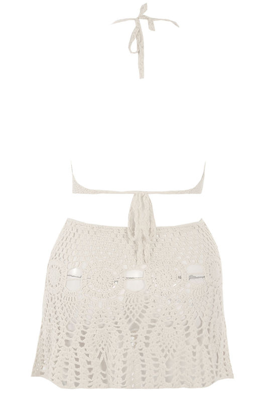 Cream Crochet Halter Top & Mini Skirt Set
