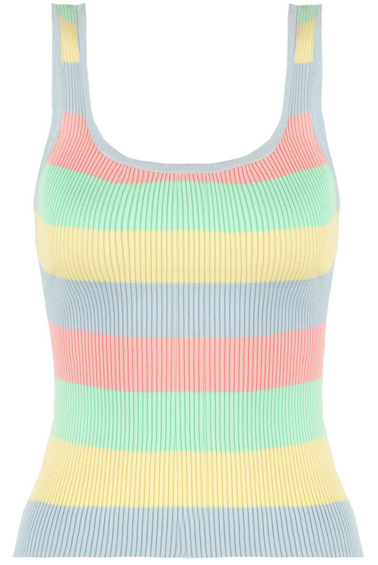 Sky Blue Square Neck Fine Knit Vest In Stripe