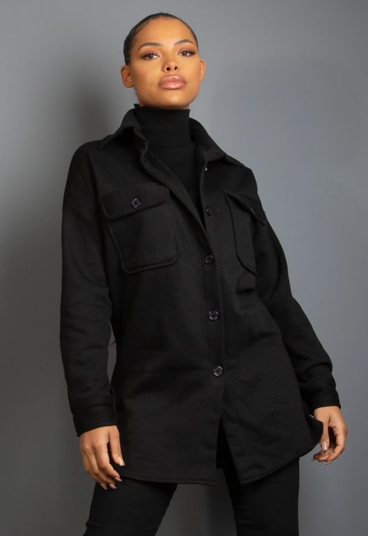 Black Oversized Cotton Blend Shacket