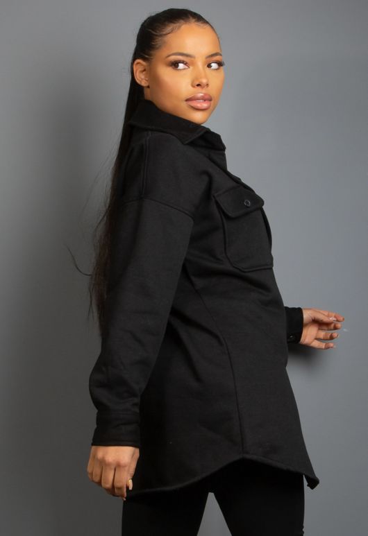 Black Oversized Cotton Blend Shacket