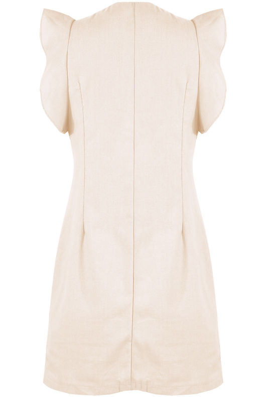Beige Front Tie Up Button Hem Dress