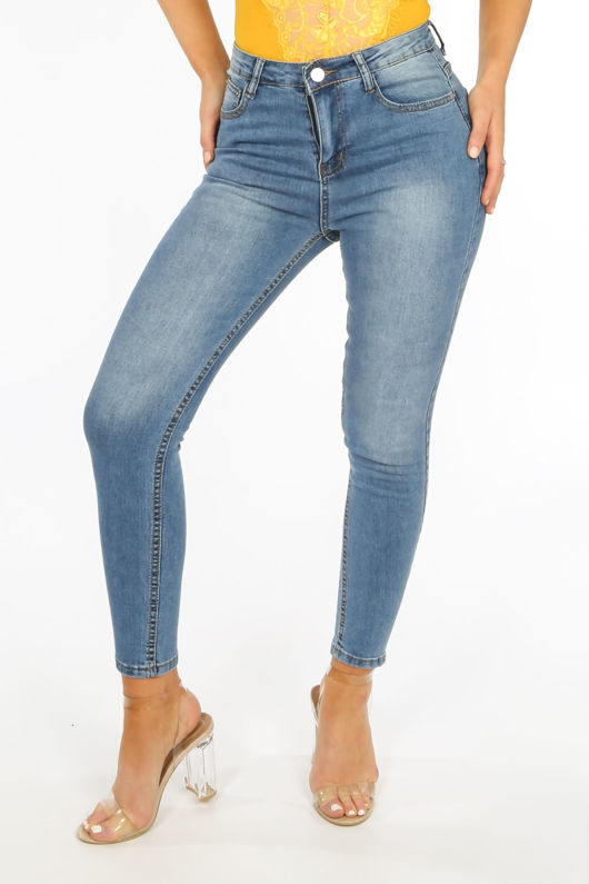 Mid Wash High Waisted Ankle Grazer Jeans