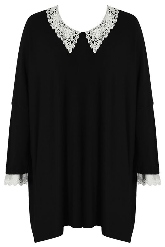 Black Crochet Collar Knitted Jumper