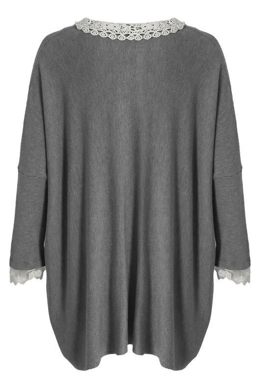 Grey Crochet Collar Knitted Jumper