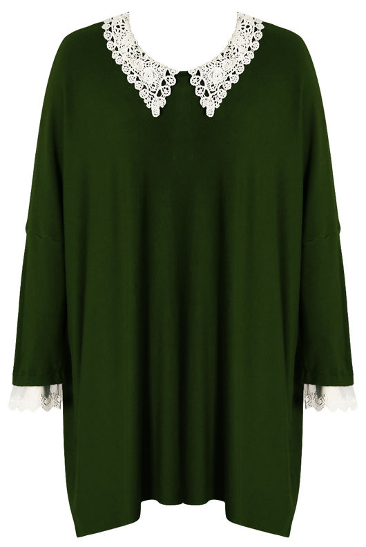Khaki Crochet Collar Knitted Jumper