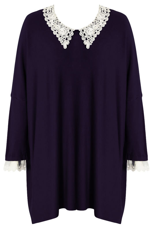 Navy Crochet Collar Knitted Jumper