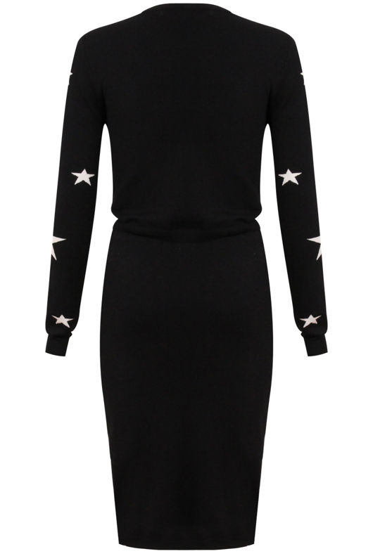 Star Detail Waist Elasticated Black Dress