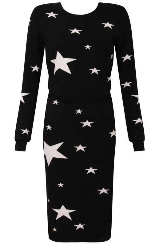 Star Detail Waist Elasticated Black Dress