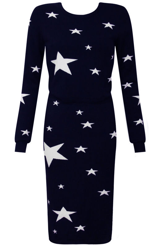 Star Detail Waist Elasticated Navy Dress