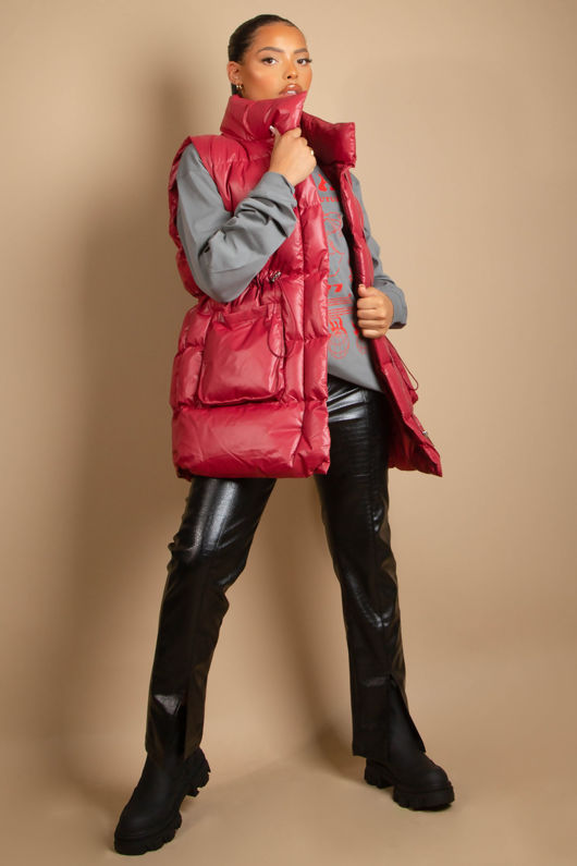Red Shiny Puffer Gilet